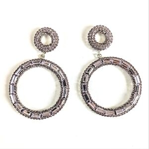 Elegant Purple Baguette Beaded Hoop Earrings NWOT